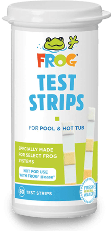 FROG® Test Strips bottle — standalone product for testing pool and hot tub water chemistry.