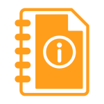 Orange booklet with information symbol on it