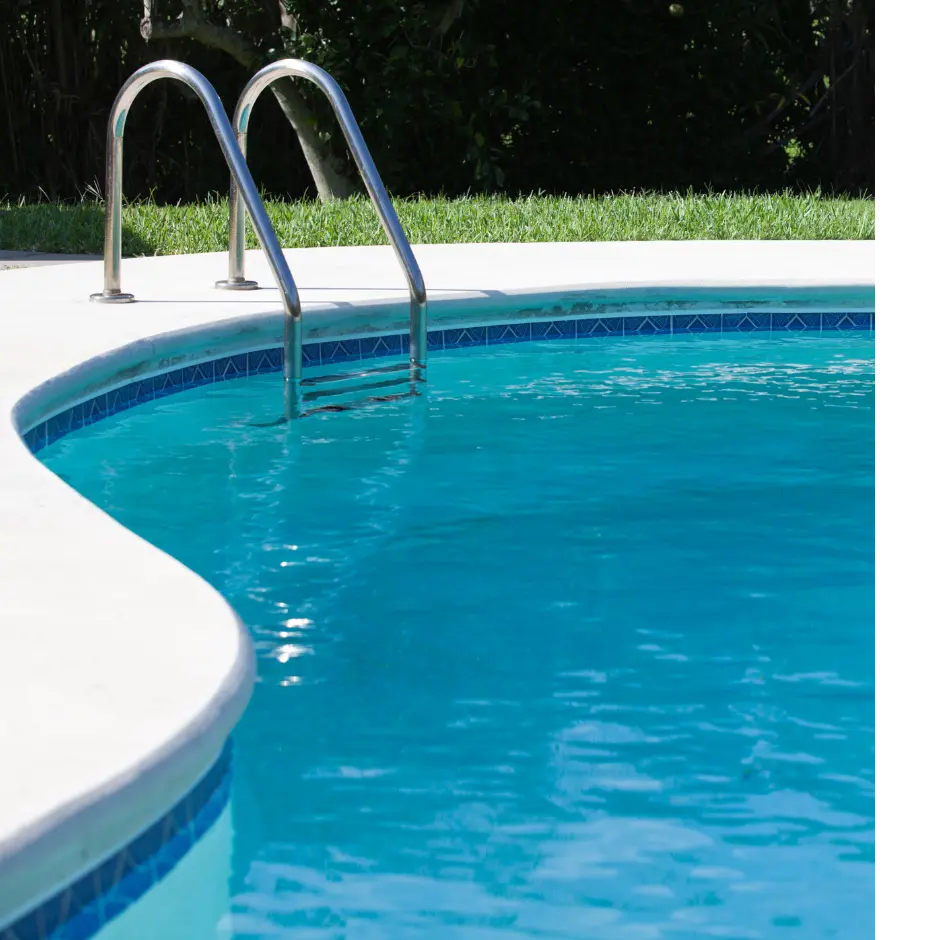 An outdoor pool that has clear water