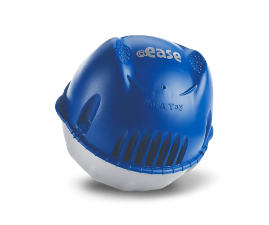 Image of the FROG @ease Floating System ball - both the blue mineral cartridge and the silver SmartChlor cartridge.