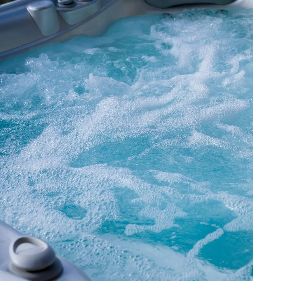 Water is blue and clean. The bubbles are from the jets.