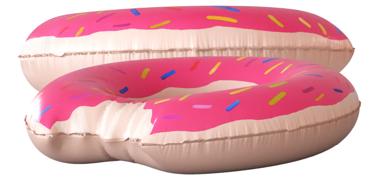 Two brown and pink donut floaties sit on top of each other
