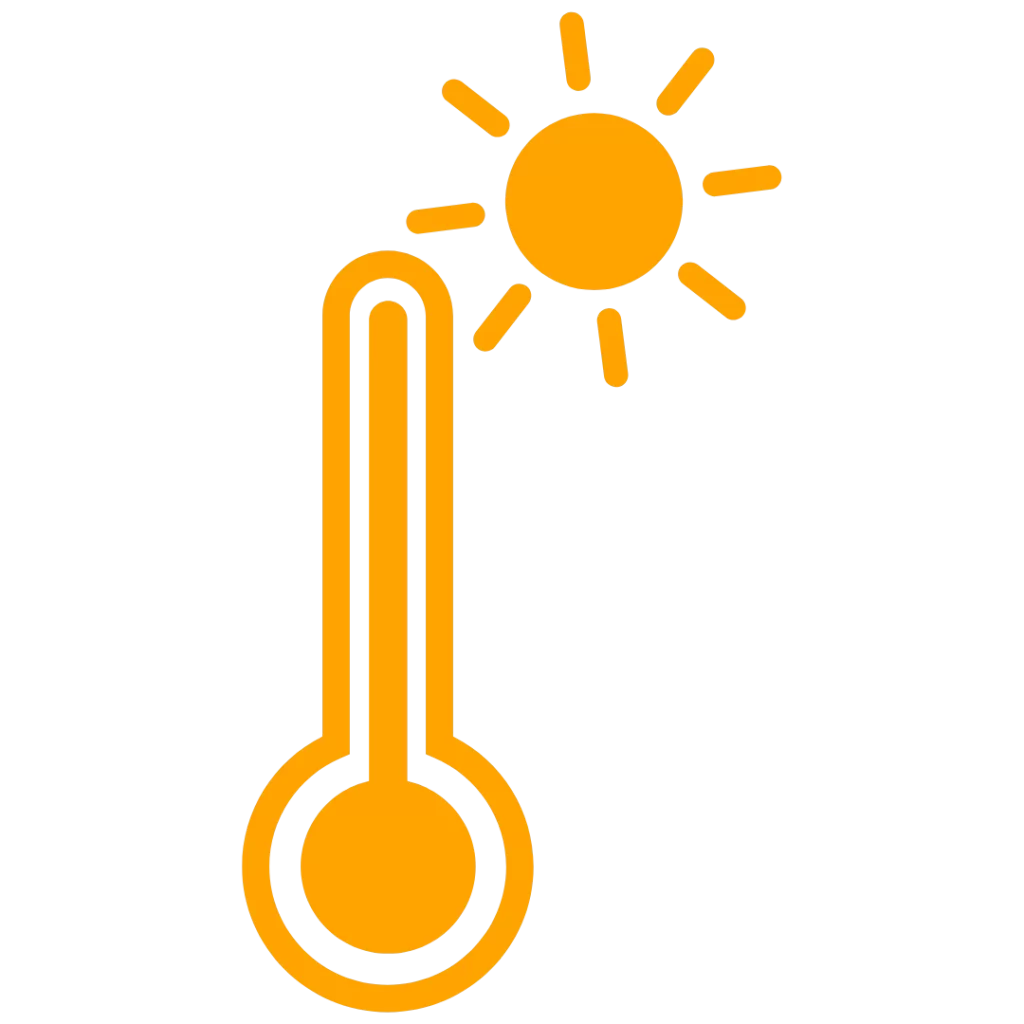 Monochromatic orange clip art of a Thermometer and a sun