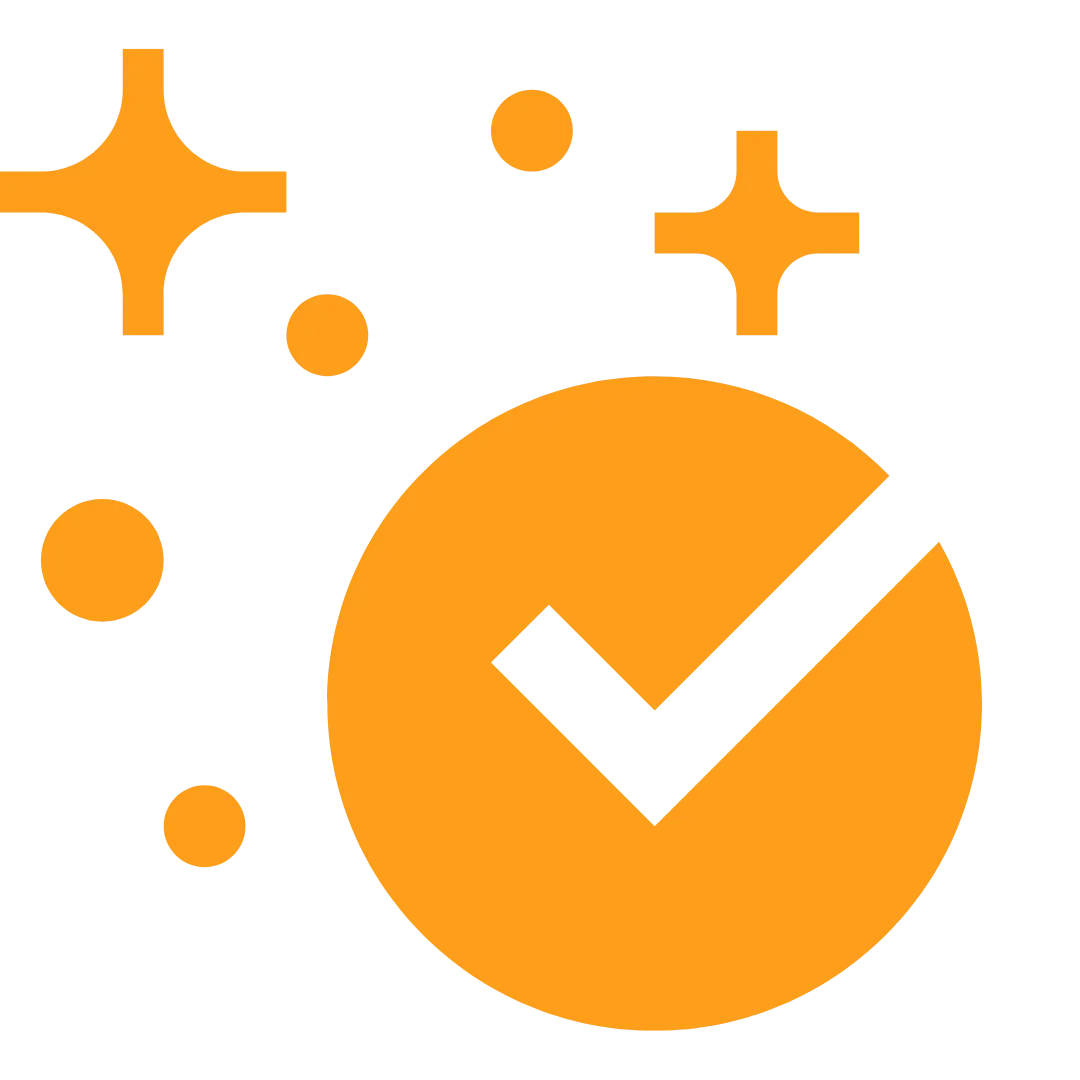 Clip Art of a check mark surrounded by sparkle emojis
