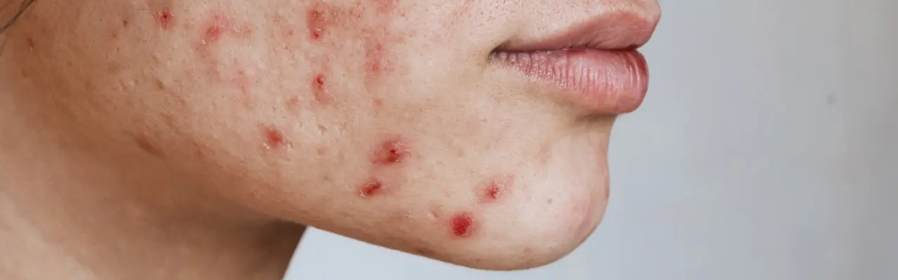 A close up shot of acne on the chin